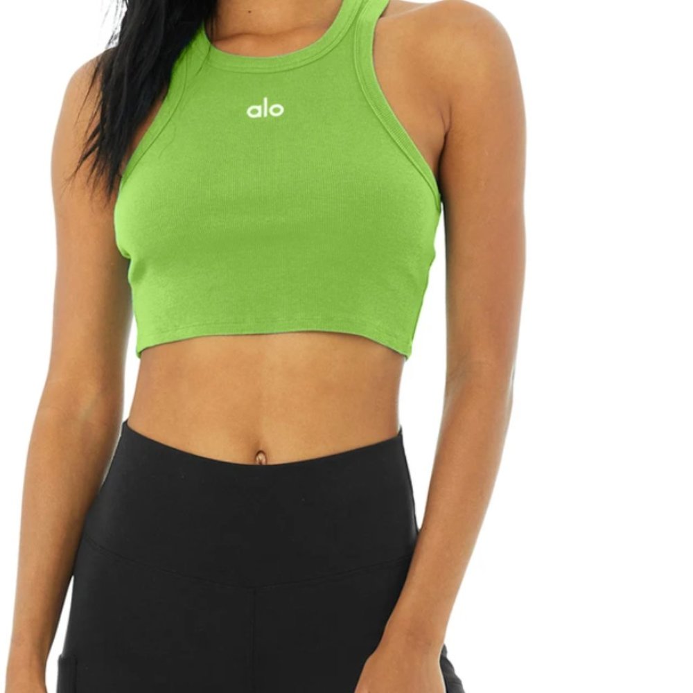 Alo Green Ribbed Crop Top